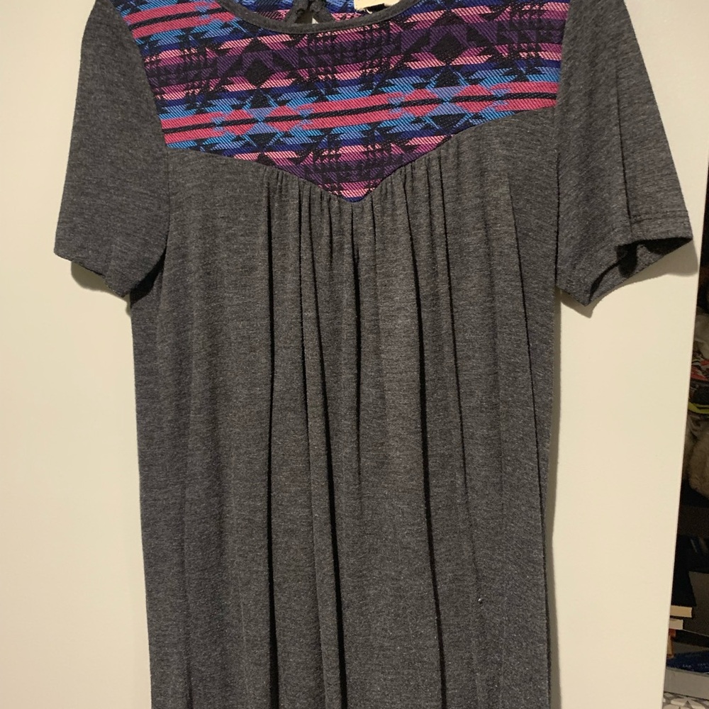 Altar'd State Charcoal Top with Pink and Blue Patterns